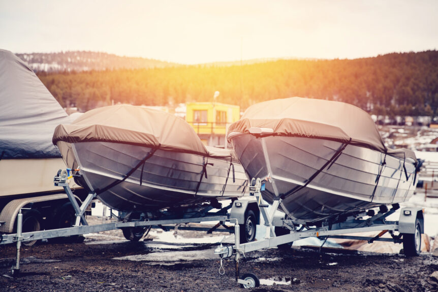 Row Of Boats In Storage For The Winter Under The