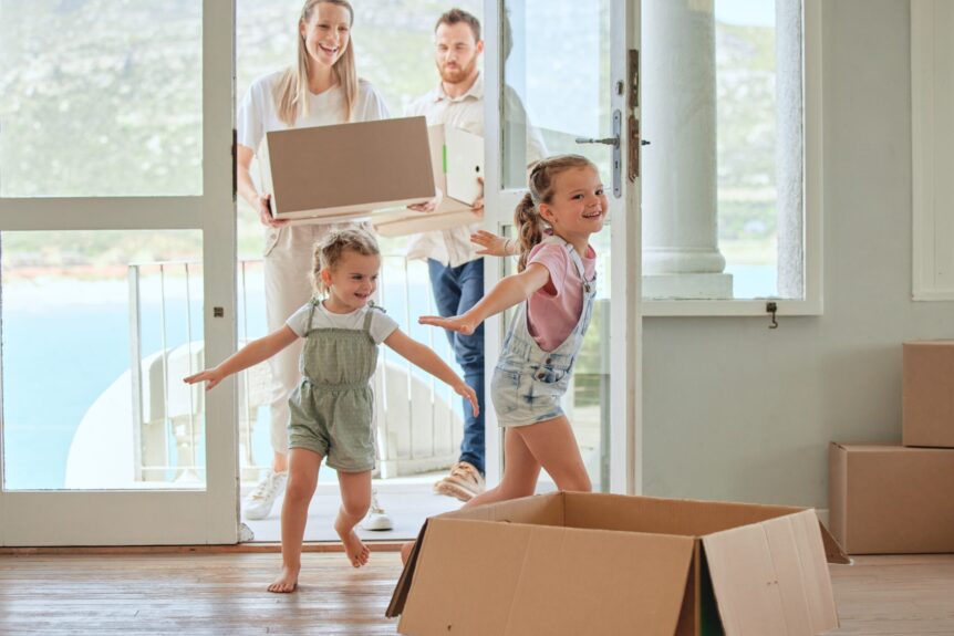 family moving into a new house representing homeowners insurance